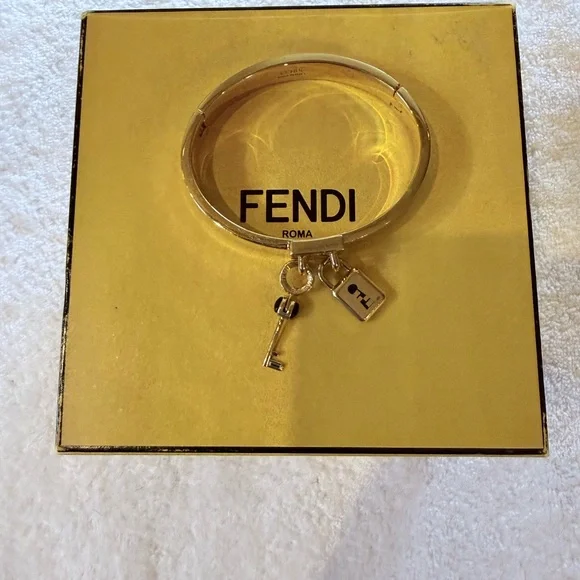 Fendi Gold Charm Key Bangle Bracelet - Picture 1 of 7
